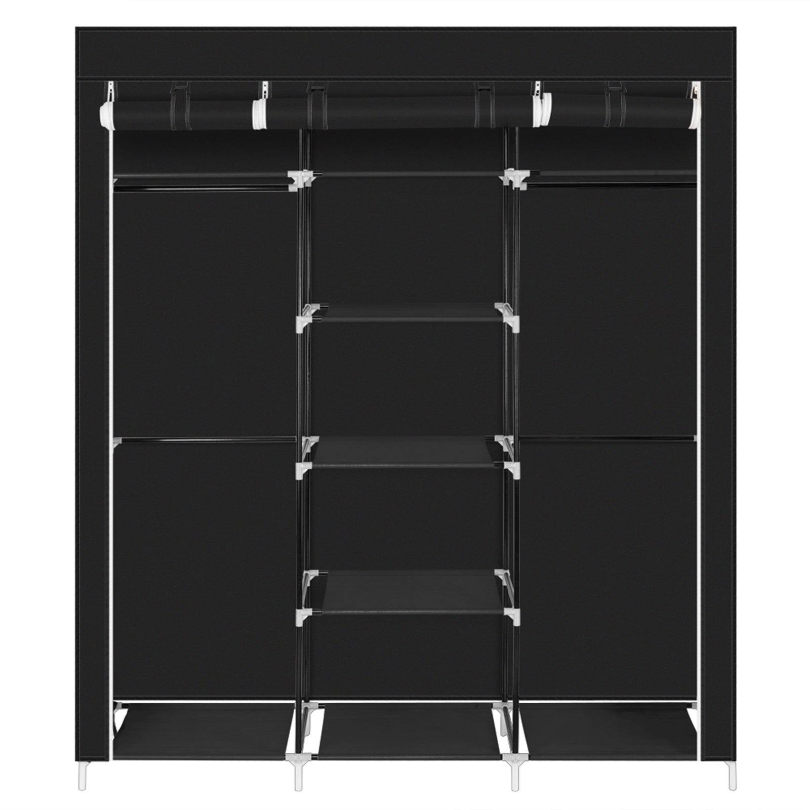 HAOYYE Portable Clothes Closet Non-Woven Fabric Wardrobe with Double Rods, Durable Black Space-Saving Storage Organizer, Modern Design, Versatile Use, Premium Quality, and Stylish Look