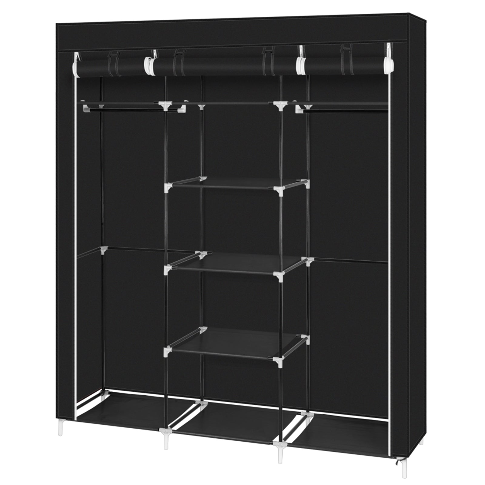 HAOYYE Portable Clothes Closet Non-Woven Fabric Wardrobe with Double Rods, Durable Black Space-Saving Storage Organizer, Modern Design, Versatile Use, Premium Quality, and Stylish Look