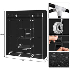HAOYYE Portable Clothes Closet Non-Woven Fabric Wardrobe with Double Rods, Durable Black Space-Saving Storage Organizer, Modern Design, Versatile Use, Premium Quality, and Stylish Look
