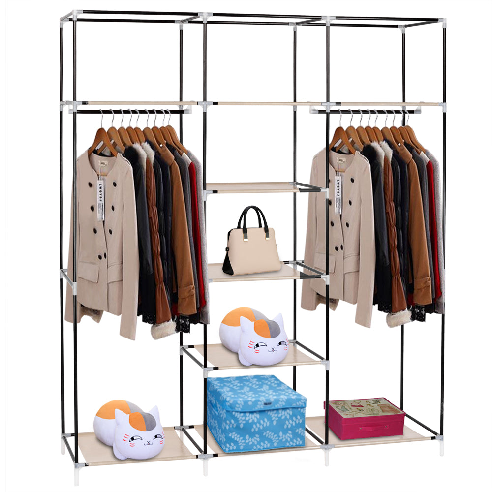 HAOYYE 69" Portable Clothes Closet with Double Rod, Non-Woven Fabric Wardrobe, Durable Space-Saving Organizer, Modern Design Storage Solution for Bedroom, Closet, Living Room, or Entryway, Premium Quality, Stylish Look for Versatile Use
