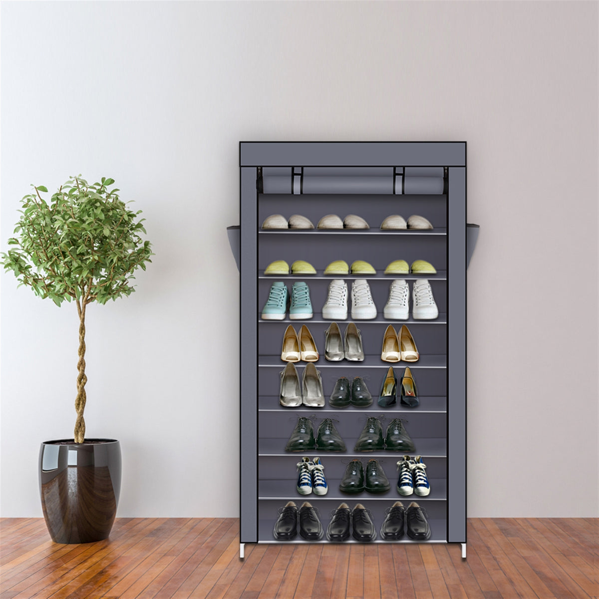 HAOYYE 10-Tier Shoe Rack with Dustproof Cover, Durable and Space-Saving Shoe Storage Organizer, Modern Design and Premium Quality, Stylish and Versatile Shoe Cabinet for Home Closet Organization