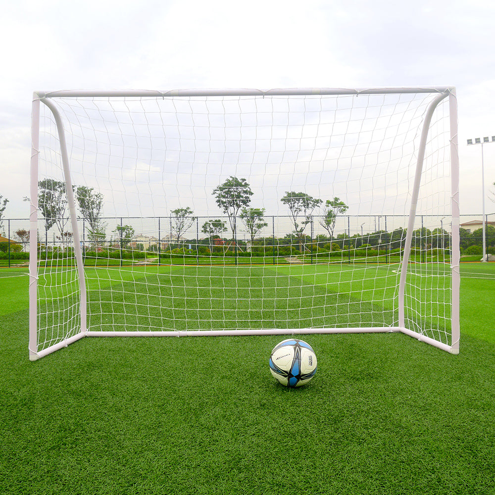 HAOYYE Professional PVC Tube Soccer Goal White Portable Plastic Football Net with Ground Stakes and Durable Frame for Outdoor Training Backyard Practice Beach Sports Shooting Game Team Use