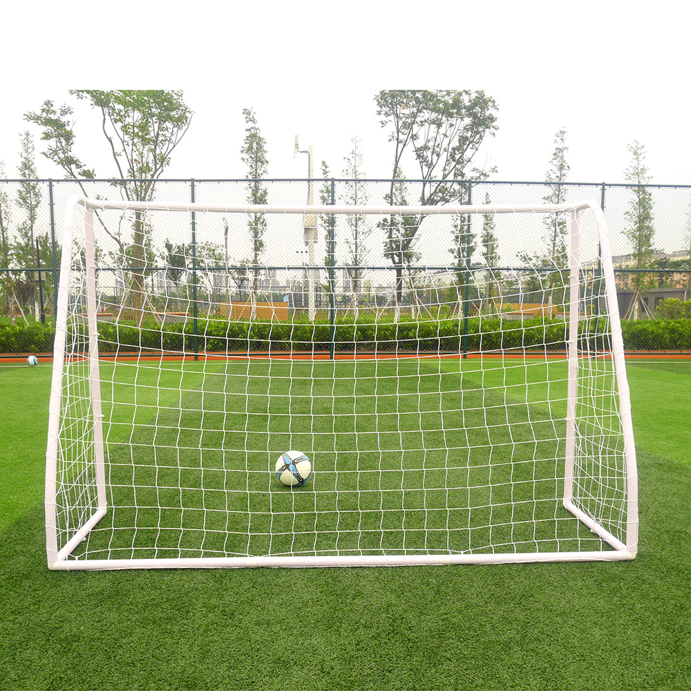 HAOYYE Professional PVC Tube Soccer Goal White Portable Plastic Football Net with Ground Stakes and Durable Frame for Outdoor Training Backyard Practice Beach Sports Shooting Game Team Use