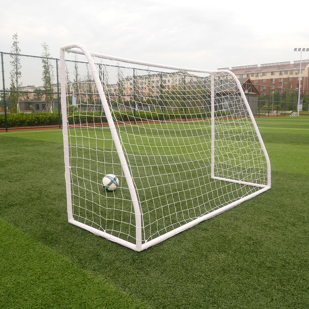 HAOYYE Professional PVC Tube Soccer Goal White Portable Plastic Football Net with Ground Stakes and Durable Frame for Outdoor Training Backyard Practice Beach Sports Shooting Game Team Use