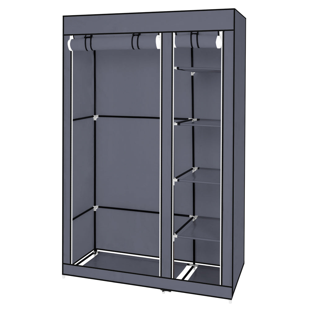 DE Direct HAOYYE Portable Clothes Closet Wardrobe with Non-Woven Fabric Cover and Hanging Rod Strong Steel Frame Freestanding Storage Organizer Dustproof Fabric Shelves Quick and Easy Assembly for Bedroom Entryway