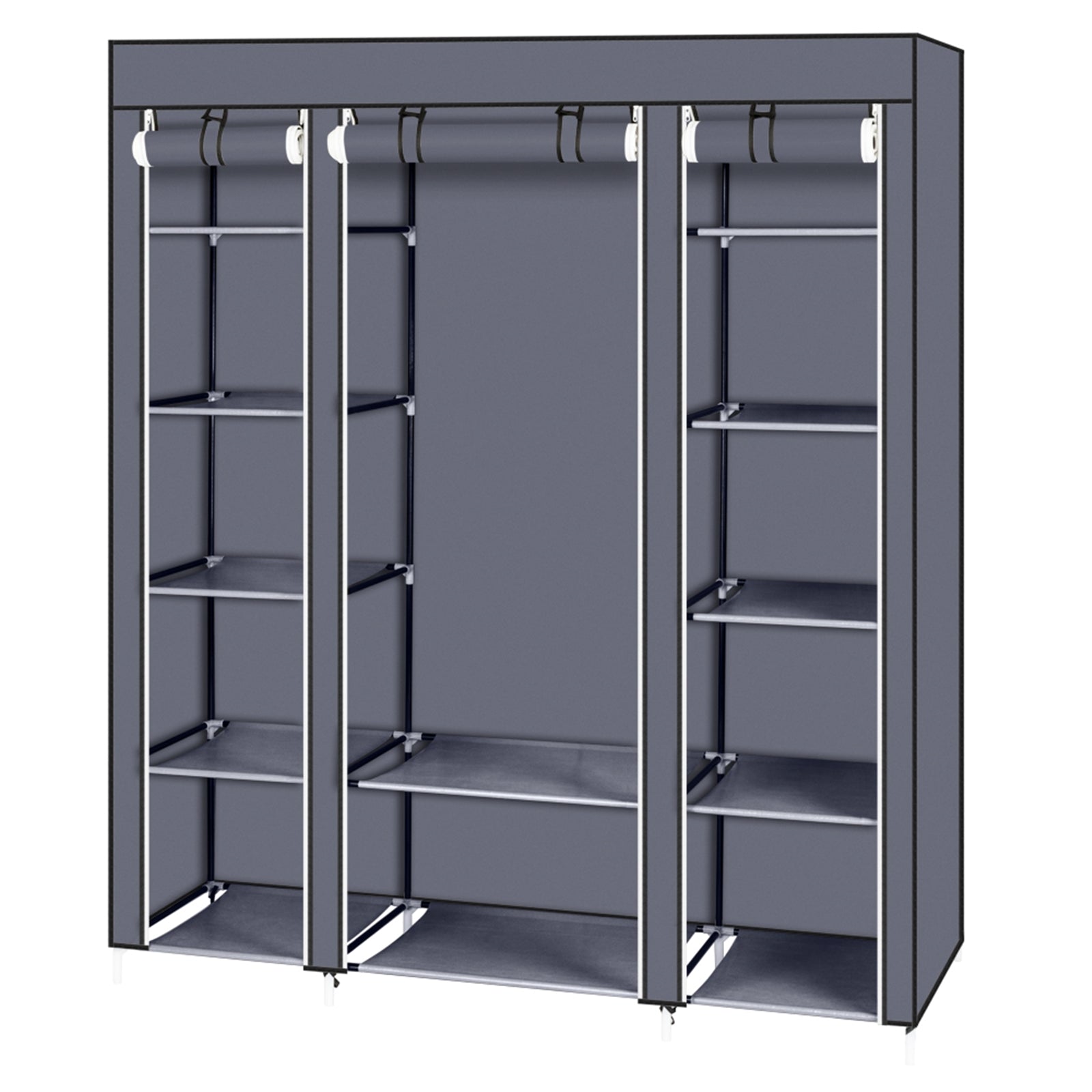DE Direct HAOYYE Portable Clothes Closet Wardrobe Storage Organizer with Non-Woven Fabric Cover Strong Steel Frame and 12 Shelves Quick Easy Assembly Dustproof Freestanding Garment Rack for Bedroom Entryway