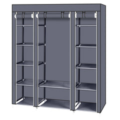 DE Direct HAOYYE Portable Clothes Closet Wardrobe Storage Organizer with Non-Woven Fabric Cover Strong Steel Frame and 12 Shelves Quick Easy Assembly Dustproof Freestanding Garment Rack for Bedroom Entryway