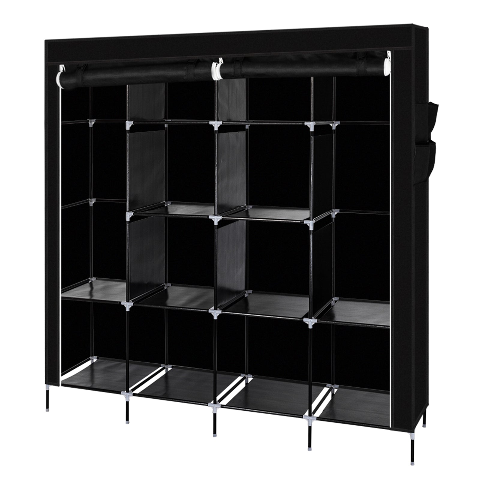 HAOYYE Portable Clothes Closet Wardrobe With 12 Shelves And 4 Side Pockets, Black Non-Woven Fabric Storage Organizer, Durable And Space-Saving Design, Modern Wardrobe For Bedroom, Versatile Use For Clothes And Accessories, Premium Quality And Stylish Look