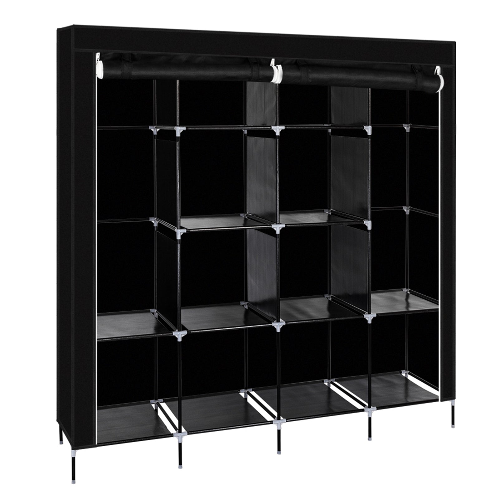HAOYYE Portable Clothes Closet Wardrobe With 12 Shelves And 4 Side Pockets, Black Non-Woven Fabric Storage Organizer, Durable And Space-Saving Design, Modern Wardrobe For Bedroom, Versatile Use For Clothes And Accessories, Premium Quality And Stylish Look
