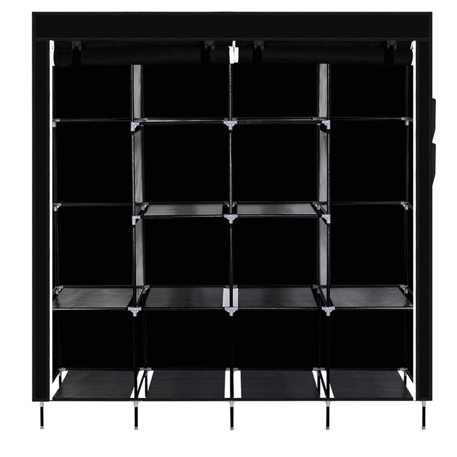 HAOYYE Portable Clothes Closet Wardrobe With 12 Shelves And 4 Side Pockets, Black Non-Woven Fabric Storage Organizer, Durable And Space-Saving Design, Modern Wardrobe For Bedroom, Versatile Use For Clothes And Accessories, Premium Quality And Stylish Look