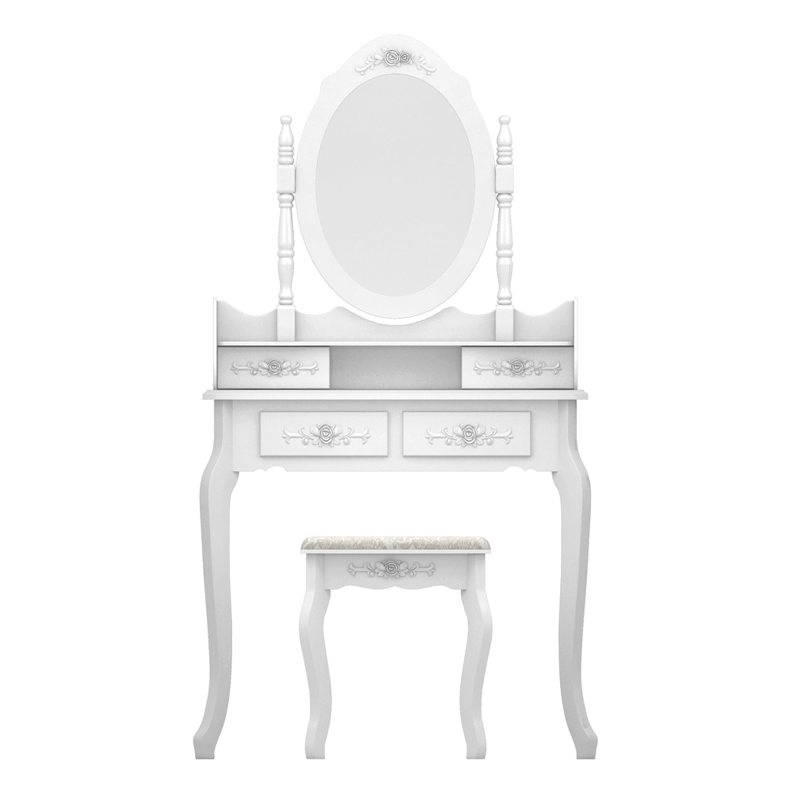 HAOYYE Modern Concise 4-Drawer Dresser with 360-Degree Rotating Removable Mirror, White Makeup Vanity Table with Ample Storage, Stylish and Versatile Storage Cabinet for Bedroom, Living Room, or Dressing Room, Durable MDF and Wood Construction