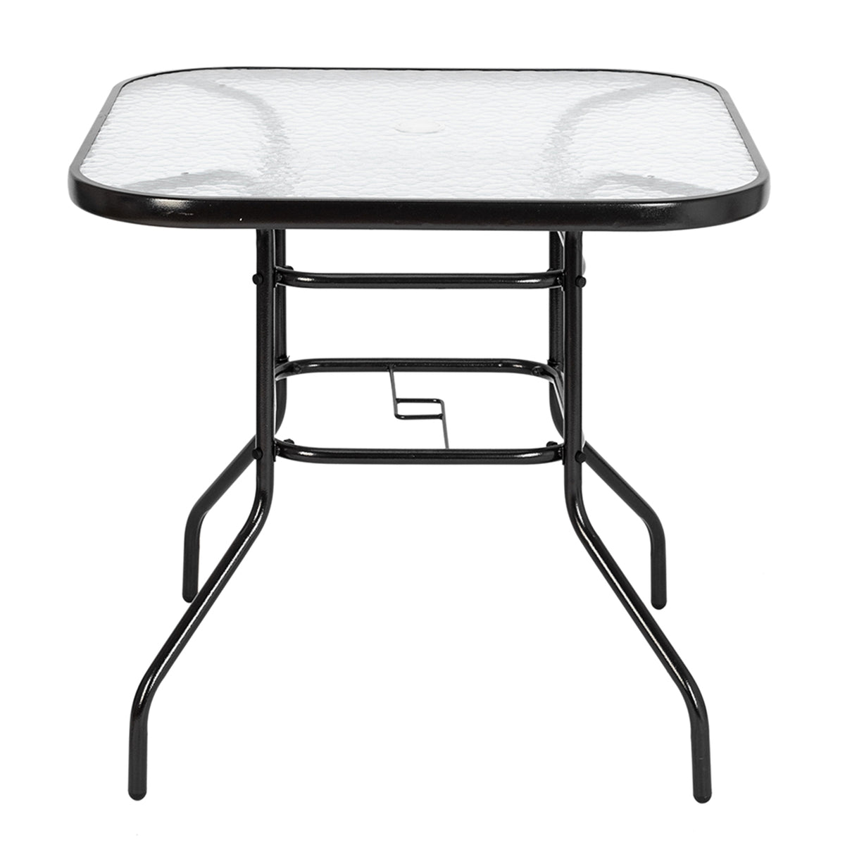 HAOYYE Outdoor Dining Table Square Toughened Glass Table, Durable Yard Garden Glass Table with Powder-Coated Steel Frame, Weather-Resistant, Stylish for Patio, Balcony, or Outdoor Spaces