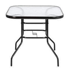HAOYYE Outdoor Dining Table Square Toughened Glass Table, Durable Yard Garden Glass Table with Powder-Coated Steel Frame, Weather-Resistant, Stylish for Patio, Balcony, or Outdoor Spaces