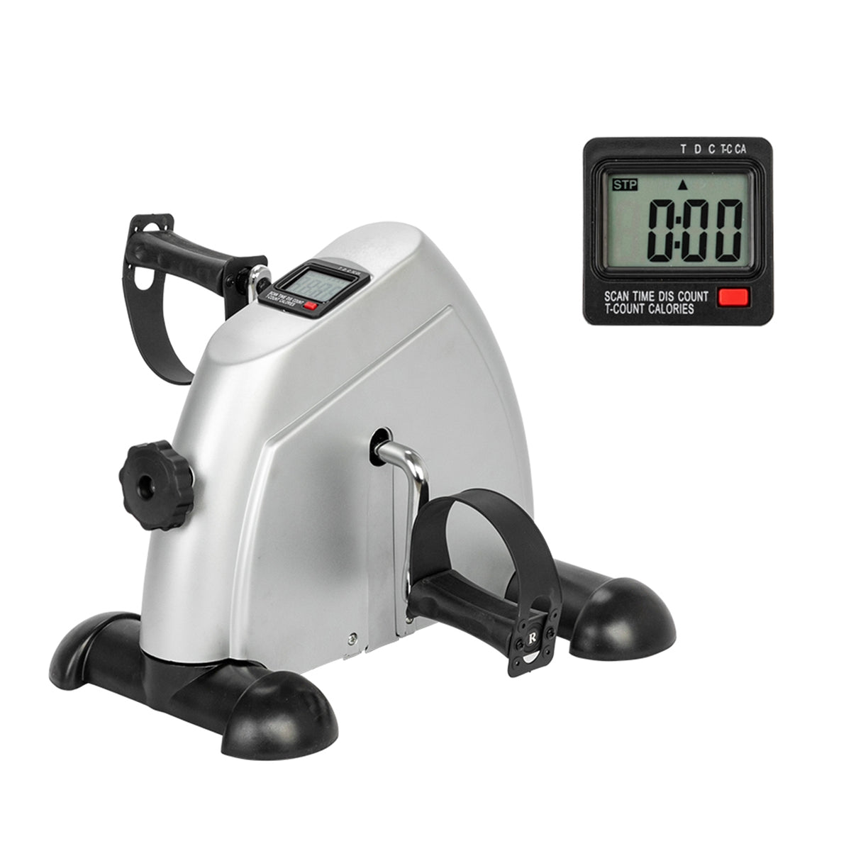 HAOYYE Mini Exercise Bike for Home Use Hands and Feet Trainer Pedal Exerciser Machine Portable Under Desk Fitness Cycle for Arm and Leg Workout with LCD Display Non Slip Base Silver Color