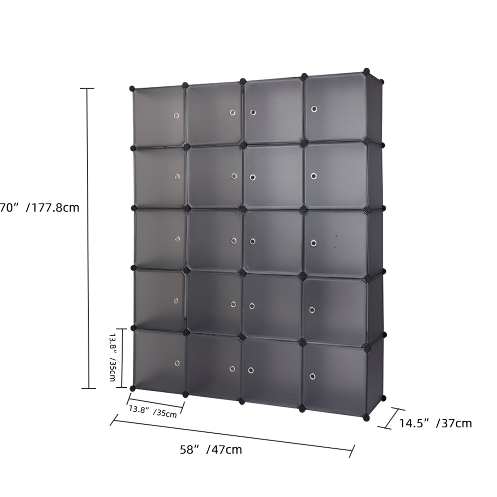 HAOYYE 20 Cube Modular Closet Organizer, Stackable Plastic Cube Shelving Unit with Hanging Rod, Gray Durable Multi-Purpose Storage Cabinet for Clothes, Shoes, Accessories, Entryway, Bedroom, Sturdy Design, Space-Saving Home Organization Solution