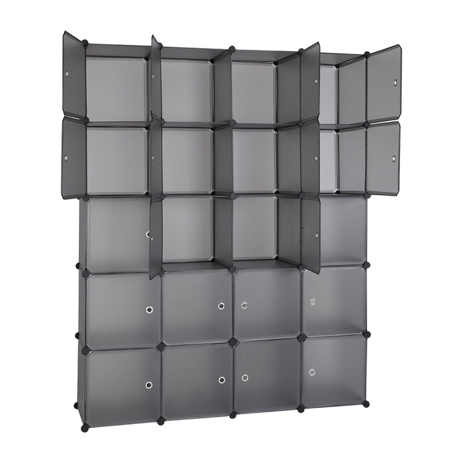HAOYYE 20 Cube Modular Closet Organizer, Stackable Plastic Cube Shelving Unit with Hanging Rod, Gray Durable Multi-Purpose Storage Cabinet for Clothes, Shoes, Accessories, Entryway, Bedroom, Sturdy Design, Space-Saving Home Organization Solution