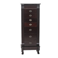 HAOYYE Standing Jewelry Armoire Cabinet with Makeup Mirror, Large Storage Organizer with 7 Drawers, 2 Swing Doors, 16 Necklace Hooks, and Top Divided Storage, Elegant Dark Brown and Beige Flannel Design for Bedroom or Dressing Room