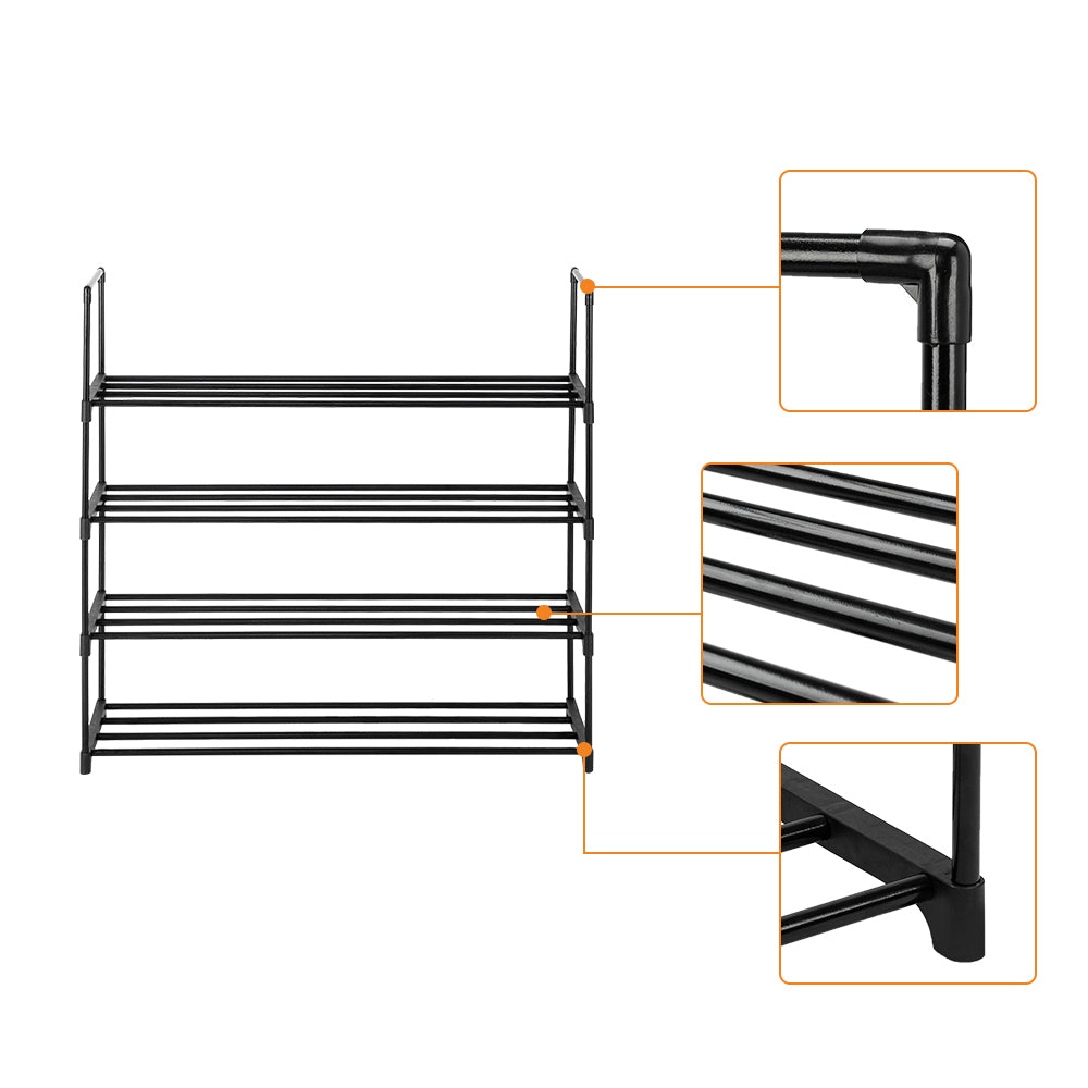HAOYYE 4-Tier Shoe Rack Tower Storage Organizer for Bedroom, Entryway, Hallway and Closet, Durable Black Shoe Shelf with Modern Design, Space-Saving and Versatile Storage Solution, Premium Quality for Home Organization