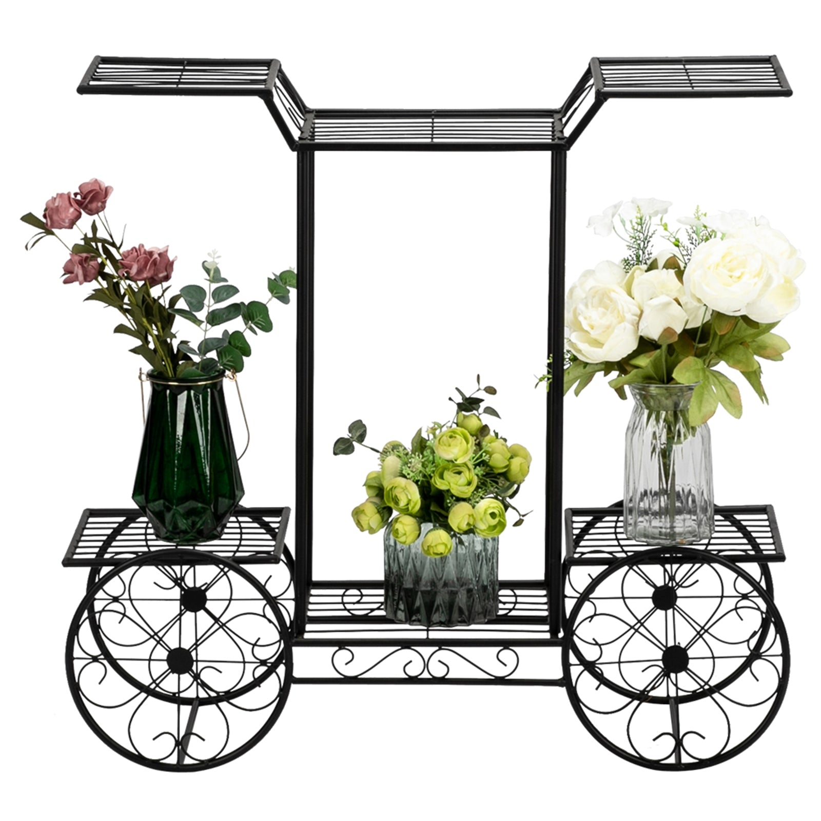 HAOYYE Car-Shaped 6-Tier Plant Stand, Black Metal Frame, Soft Cozy Flannel Fleece Liner, Modern Home Decor, Luxury Unique Design, Premium Quality Decorative Plant Holder For Indoor Outdoor Use, Perfect For Garden, Patio, Or Living Room