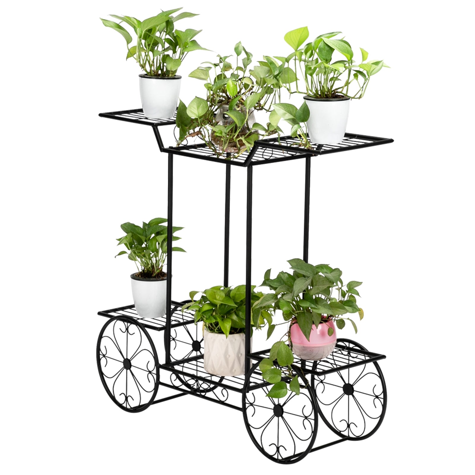 HAOYYE Car-Shaped 6-Tier Plant Stand, Black Metal Frame, Soft Cozy Flannel Fleece Liner, Modern Home Decor, Luxury Unique Design, Premium Quality Decorative Plant Holder For Indoor Outdoor Use, Perfect For Garden, Patio, Or Living Room