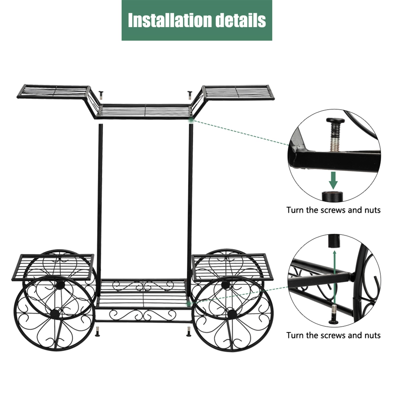 HAOYYE Car-Shaped 6-Tier Plant Stand, Black Metal Frame, Soft Cozy Flannel Fleece Liner, Modern Home Decor, Luxury Unique Design, Premium Quality Decorative Plant Holder For Indoor Outdoor Use, Perfect For Garden, Patio, Or Living Room