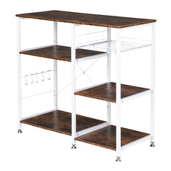 HAOYYE 3-Tier Industrial Baker's Rack with Storage Microwave Oven Stand Utility Kitchen Cart Freestanding Metal Workstation Shelf Organizer with Hooks and Open Shelves for Pantry Dining Room Coffee Station Modern Rustic Design
