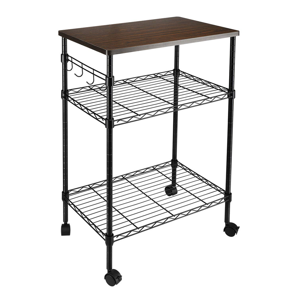 HAOYYE 3-Tier Kitchen Utility Cart, Mobile Rolling Kitchen Storage Cart, Durable Metal Frame with Wood Top, Compact Multifunctional Serving Trolley, Easy Assembly and Modern Design, Ideal for Home, Kitchen, Office, or Dining Room