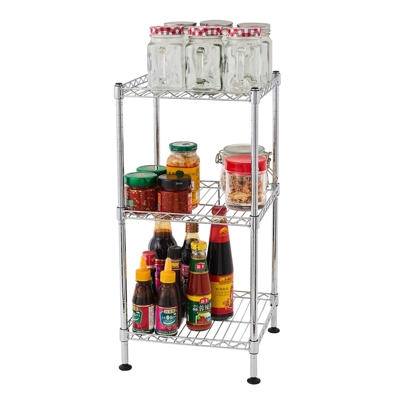HAOYYE 3-Tier Steel Wire Shelving Tower, Durable Space-Saving Storage Organizer, Modern Design, Versatile Use for Home Essentials, Stylish Look for Living Room, Bedroom, Office