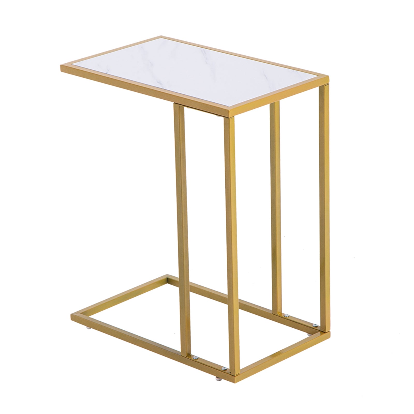 HAOYYE Marble Simple C-Side Table With Sleek Modern Design, Durable White Finish, Perfect For Living Room, Bedroom, Office, Or Small Spaces, Stylish And Functional Accent Table
