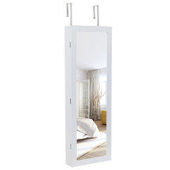 HAOYYE Wooden Wall Mounted Jewelry Storage Cabinet White Durable Design Sturdy Multifunctional Organizer with 4 Layers, 2 Drawers, 8 Blue LED Lights, Modern Space-Saving Storage Solution for Home and Bedroom