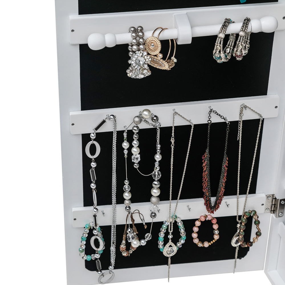 HAOYYE Wooden Wall Mounted Jewelry Storage Cabinet White Durable Design Sturdy Multifunctional Organizer with 4 Layers, 2 Drawers, 8 Blue LED Lights, Modern Space-Saving Storage Solution for Home and Bedroom