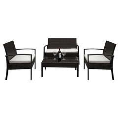 HAOYYE 4 Piece Outdoor Patio Rattan Sofa Set with 2 Arm Chairs, 1 Loveseat and Tempered Glass Coffee Table, Brown Gradient Wicker Furniture with Cushions for Garden Balcony Backyard Deck
