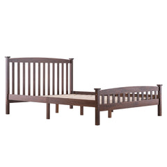 HAOYYE Queen Platform Bed Frame with Vertical Slatted Headboard in Walnut Color, Modern Wood Bed Frame with Sturdy Construction, Elegant Style for Bedroom, Guest Room, Easy Assembly