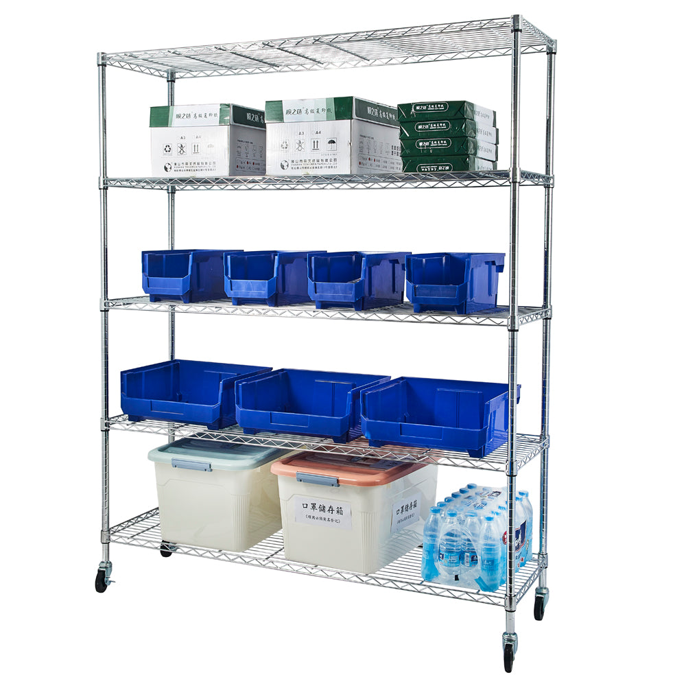 HAOYYE 5-Tier NSF Heavy Duty Adjustable Storage Metal Rack with Wheels & Shelf Liners, Chrome Finish, Ideal for Garage, Kitchen, Office, and More, Soft Cozy Warm Flannel Fleece Home Decor, Luxury Comfortable Design, Premium Quality Organizer