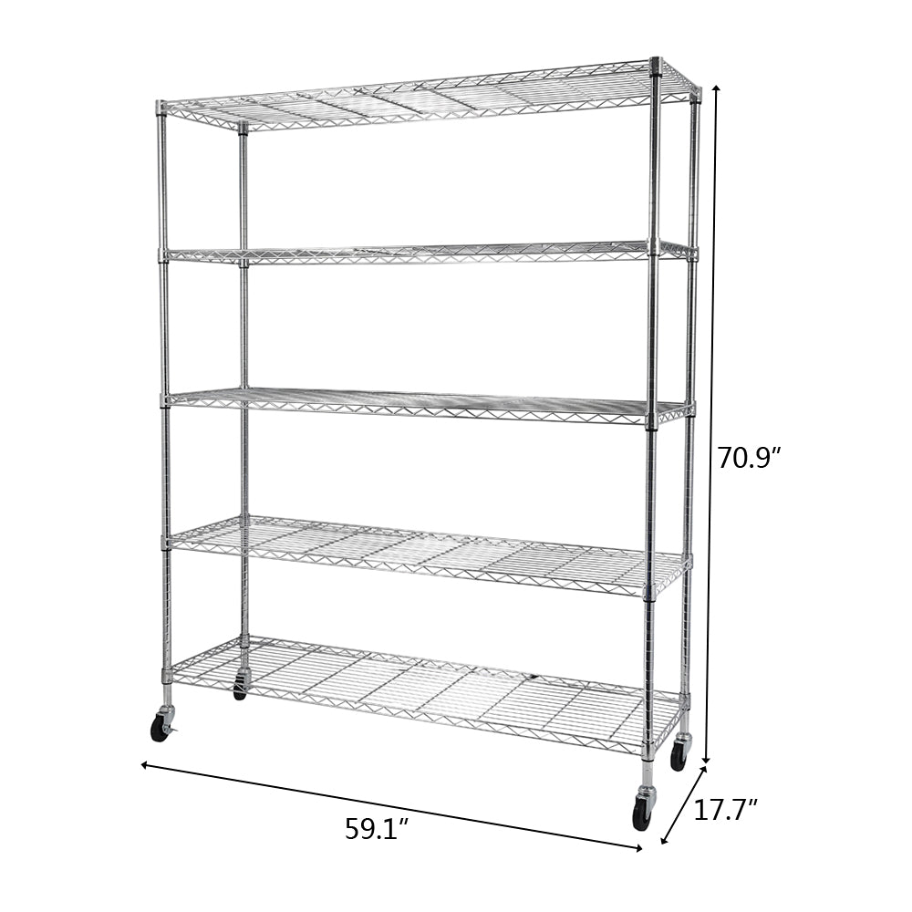 HAOYYE 5-Tier NSF Heavy Duty Adjustable Storage Metal Rack with Wheels & Shelf Liners, Chrome Finish, Ideal for Garage, Kitchen, Office, and More, Soft Cozy Warm Flannel Fleece Home Decor, Luxury Comfortable Design, Premium Quality Organizer