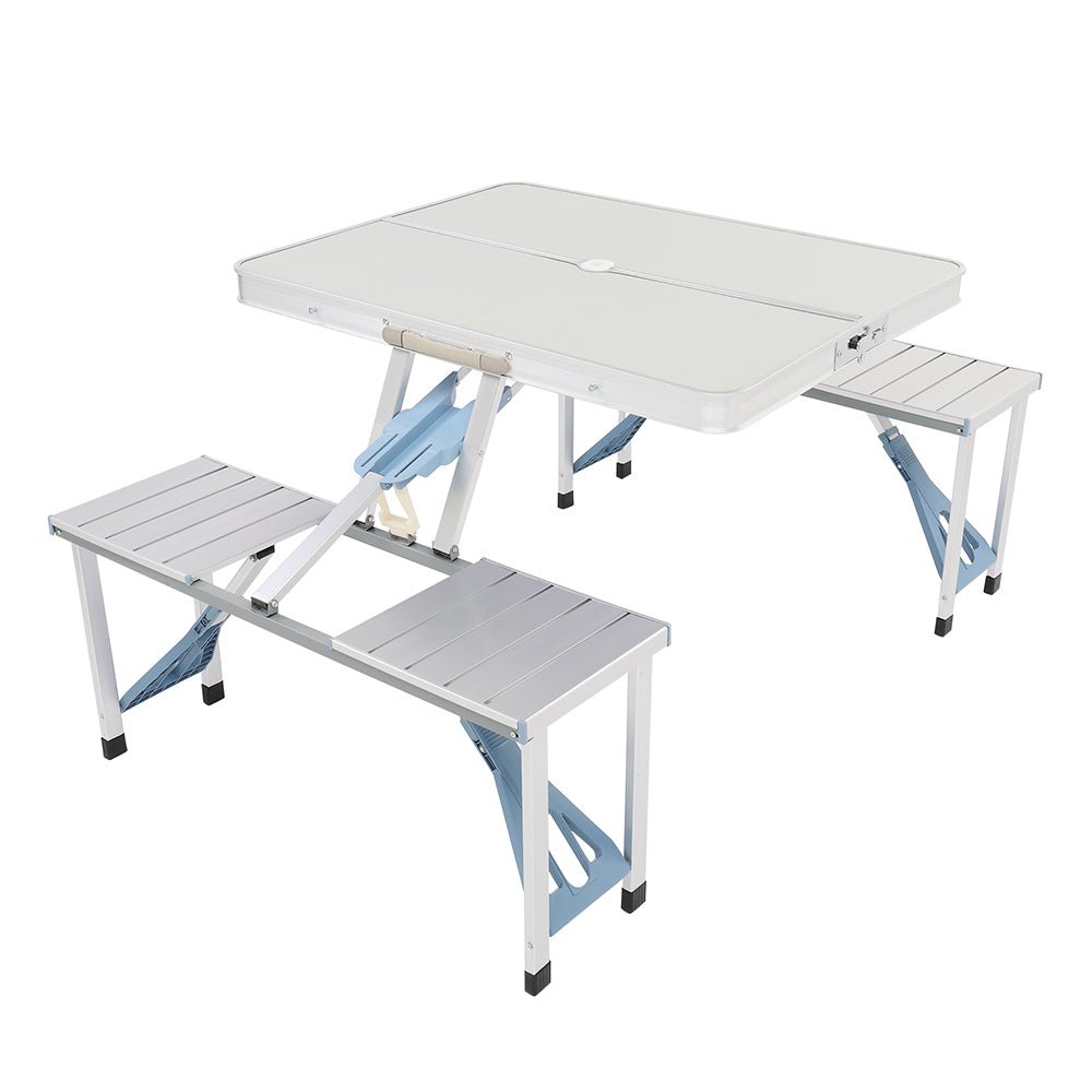 HAOYYE One Piece Folding Table and Chair Set Aluminum Alloy Portable Picnic Table with Built In Seats Lightweight Outdoor Camping Furniture for Patio Garden BBQ Travel Easy Carry Foldable Table and Bench Combo for Adults