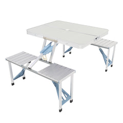 HAOYYE One Piece Folding Table and Chair Set Aluminum Alloy Portable Picnic Table with Built In Seats Lightweight Outdoor Camping Furniture for Patio Garden BBQ Travel Easy Carry Foldable Table and Bench Combo for Adults