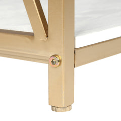 HAOYYE 2-Tier Console Table With White MDF Top And Gold Metal Frame, Modern Nordic-Style Entry Table, Durable And Sturdy Home Organizer, Space-Saving Storage Solution, Stylish And Practical Sofa Table, Perfect For Living Room, Hallway, Or Bedroom Decor