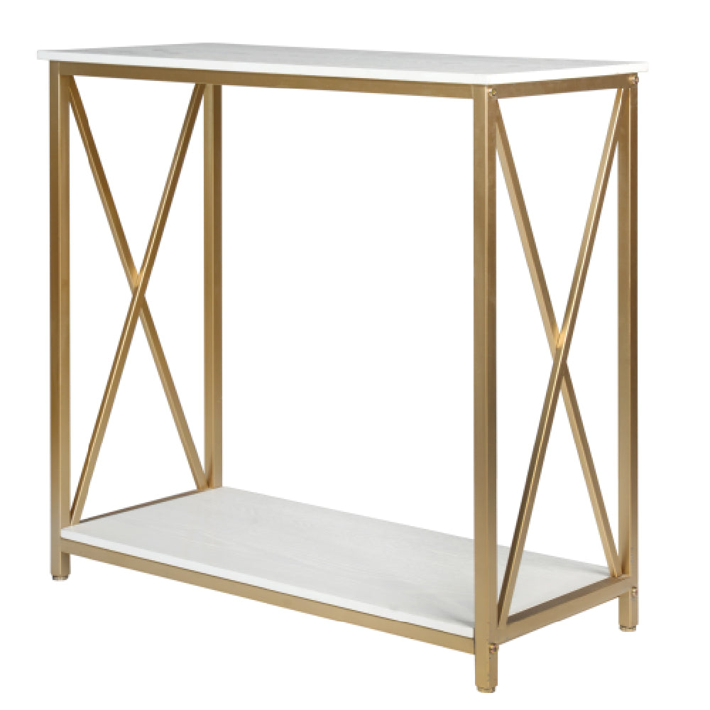 HAOYYE 2-Tier Console Table With White MDF Top And Gold Metal Frame, Modern Nordic-Style Entry Table, Durable And Sturdy Home Organizer, Space-Saving Storage Solution, Stylish And Practical Sofa Table, Perfect For Living Room, Hallway, Or Bedroom Decor