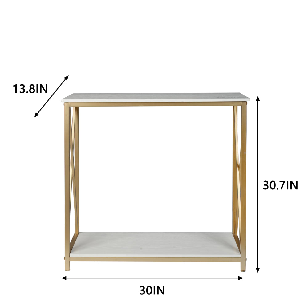 HAOYYE 2-Tier Console Table With White MDF Top And Gold Metal Frame, Modern Nordic-Style Entry Table, Durable And Sturdy Home Organizer, Space-Saving Storage Solution, Stylish And Practical Sofa Table, Perfect For Living Room, Hallway, Or Bedroom Decor