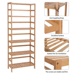 HAOYYE 100% Bamboo Bookshelf, Multi-Functional Adjustable 6-Layer Shelf for Living Room, Bedroom, Study, Office, Natural Wood, Eco-Friendly & Durable, Soft Cozy Warm Flannel Fleece Home Decor, Luxury Storage Solution