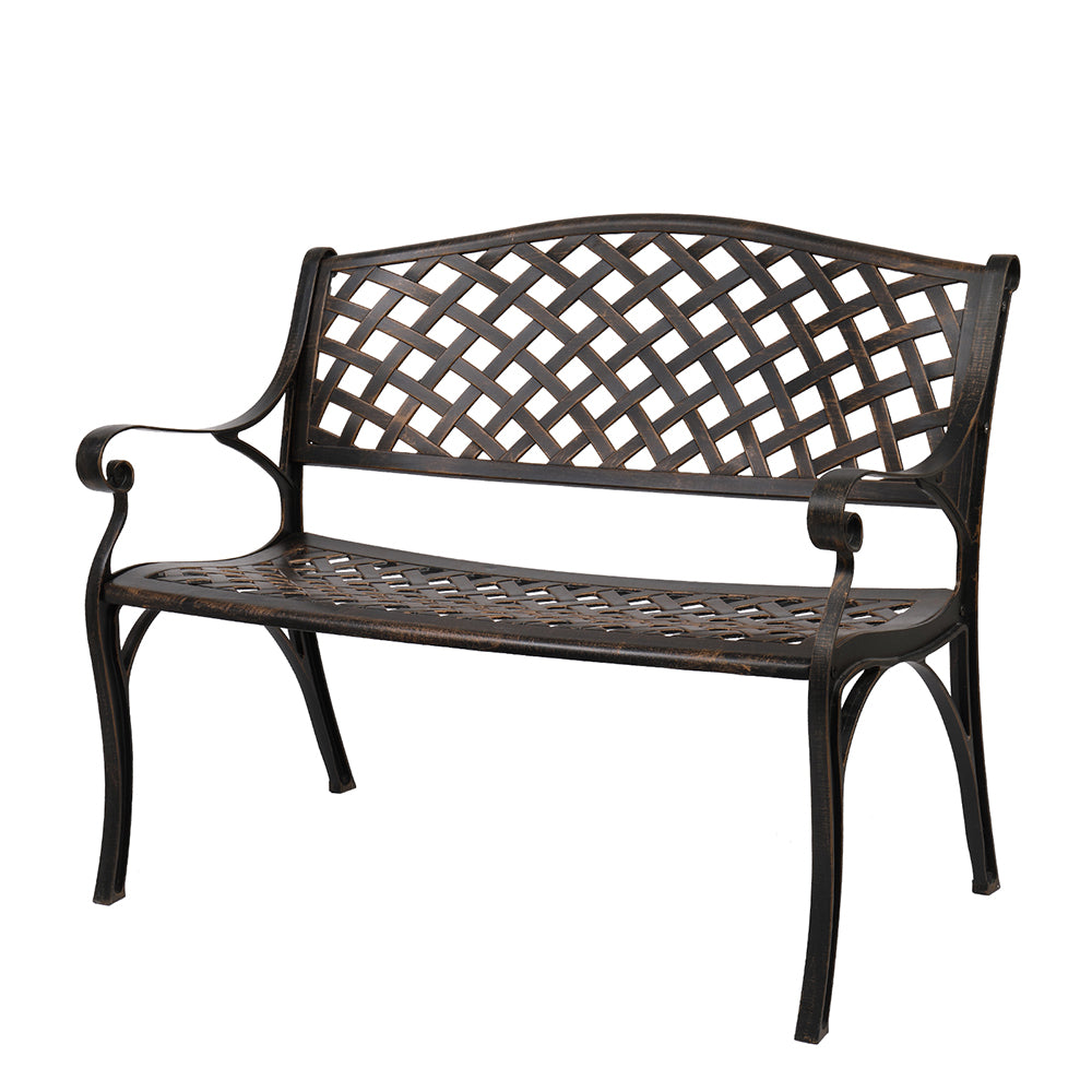 HAOYYE Outdoor Cast Aluminum Bench with Mesh Backrest and Seat Surface, Durable and Elegant Garden Bench for Patio, Porch, Backyard, or Garden, Comfortable and Stylish Seating for Relaxation