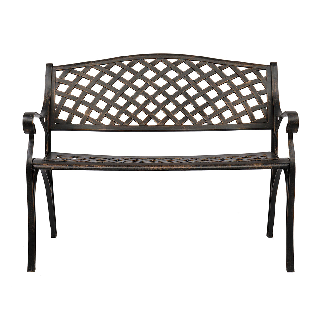 HAOYYE Outdoor Cast Aluminum Bench with Mesh Backrest and Seat Surface, Durable and Elegant Garden Bench for Patio, Porch, Backyard, or Garden, Comfortable and Stylish Seating for Relaxation