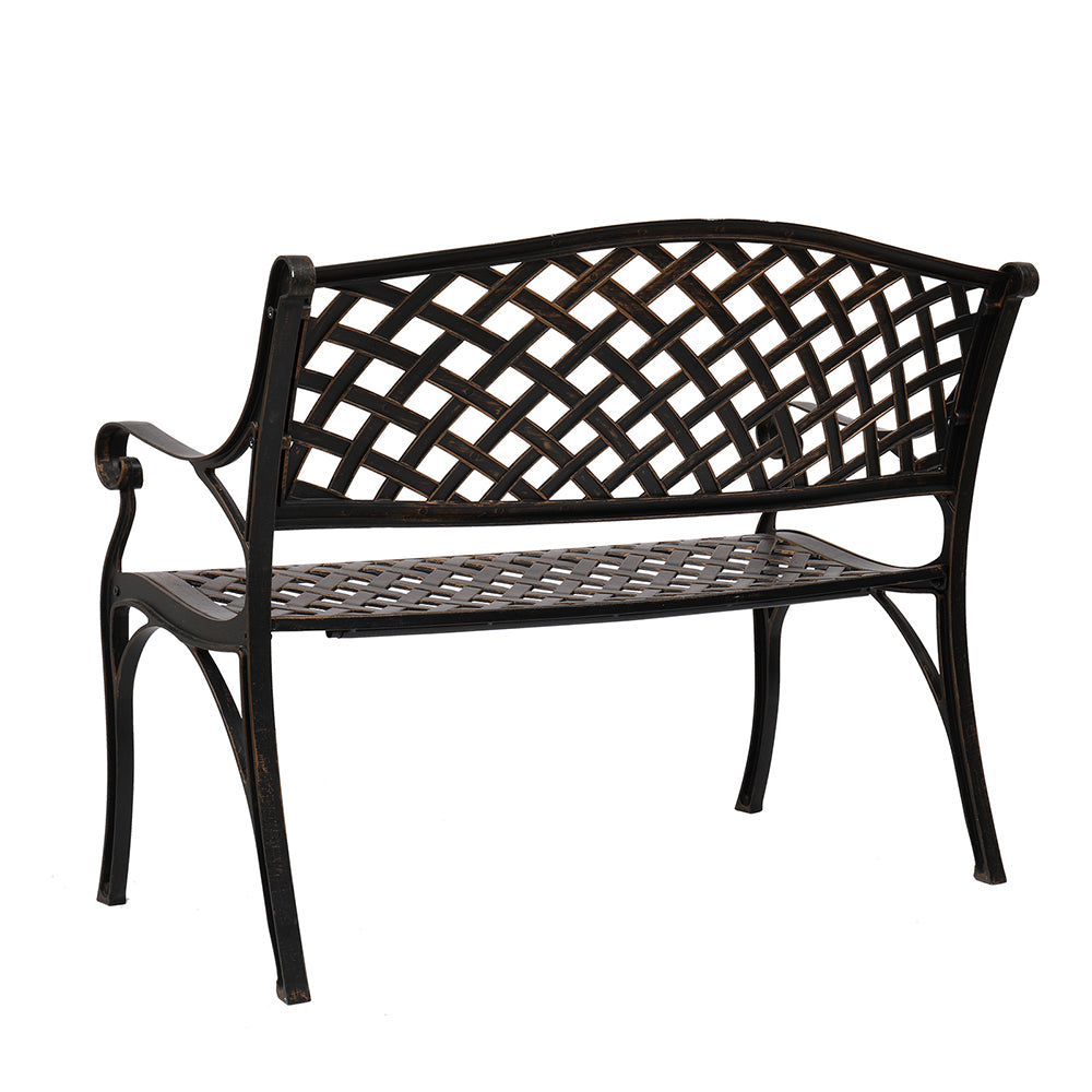 HAOYYE Outdoor Cast Aluminum Bench with Mesh Backrest and Seat Surface, Durable and Elegant Garden Bench for Patio, Porch, Backyard, or Garden, Comfortable and Stylish Seating for Relaxation