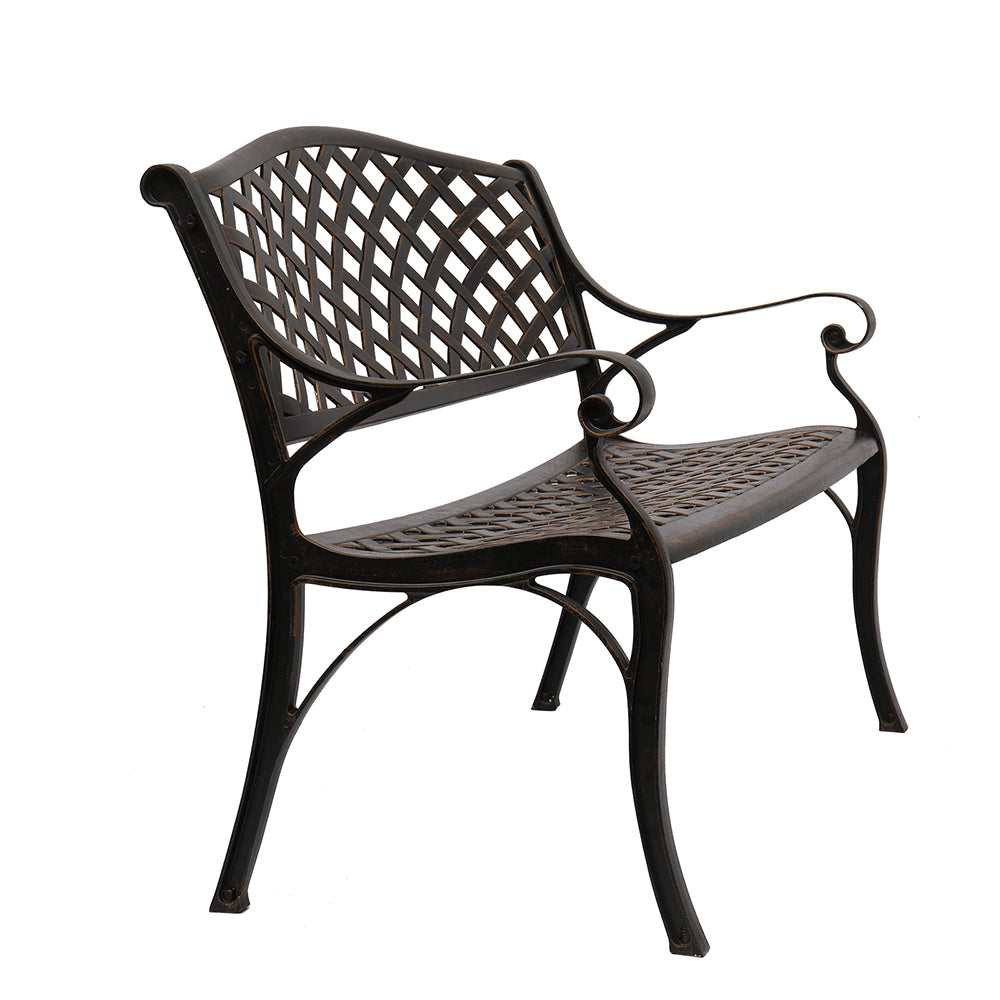 HAOYYE Outdoor Cast Aluminum Bench with Mesh Backrest and Seat Surface, Durable and Elegant Garden Bench for Patio, Porch, Backyard, or Garden, Comfortable and Stylish Seating for Relaxation