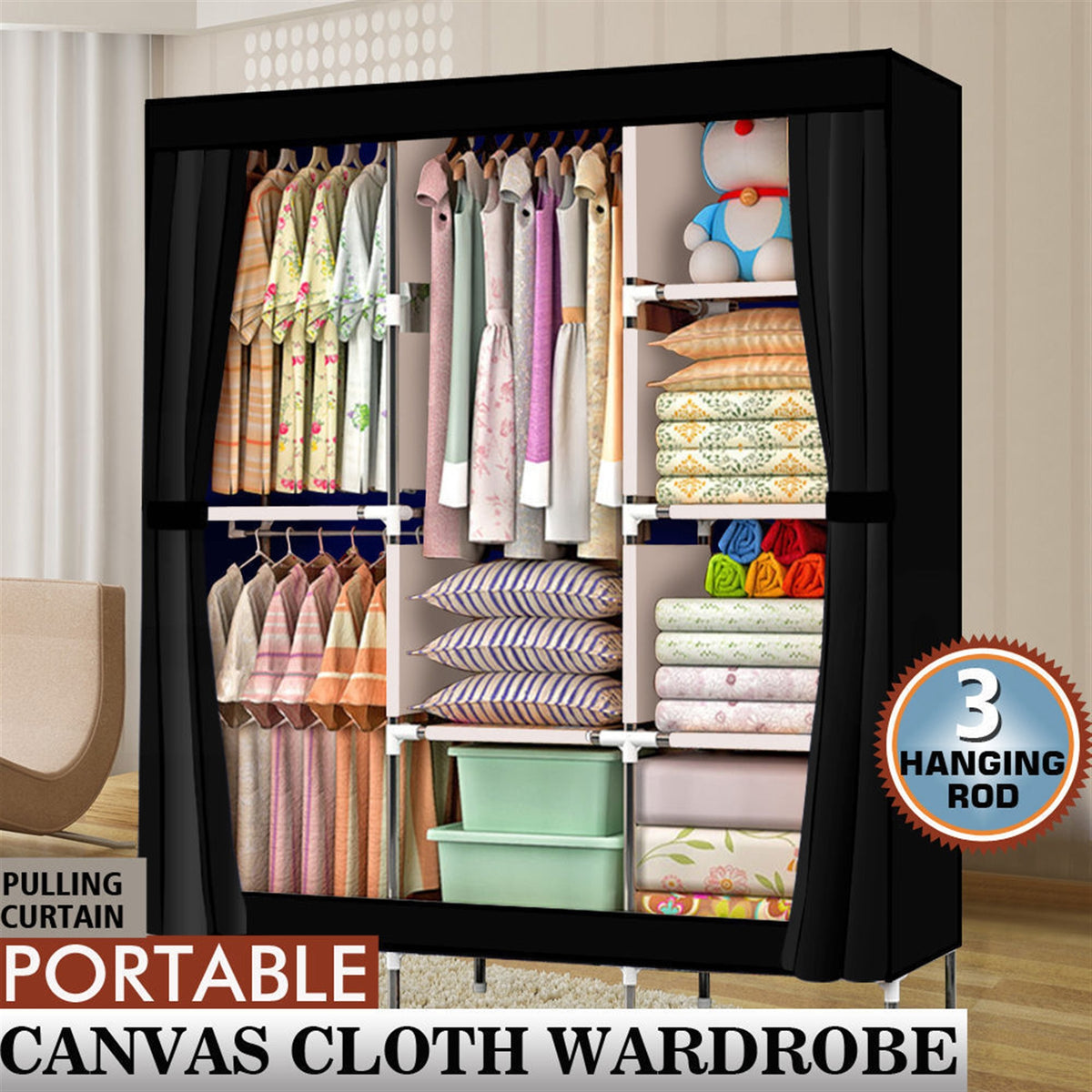 HAOYYE 71" Portable Closet Wardrobe Clothes Rack with Shelf, Durable and Space-Saving Organizer, Stylish and Modern Design, Premium Quality Clothes Storage Solution for Bedroom, Entryway, Closet, or Living Room, Versatile and Easy to Assemble Organizer