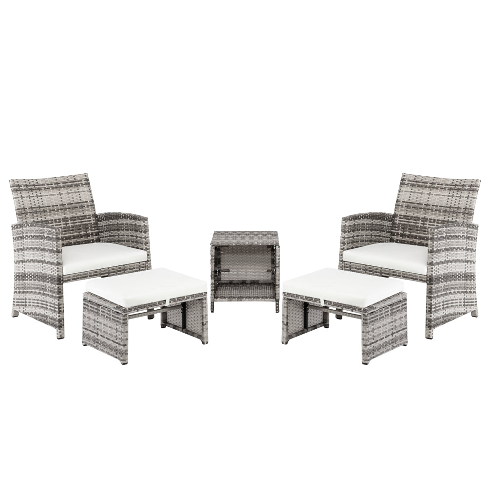 HAOYYE 5 Piece Outdoor Patio Furniture Set with 2 Chairs 2 Ottomans and 1 Coffee Table, Wicker Conversation Set with Cushions, Modern Deck or Garden Lounge Sofa Set for Balcony Backyard or Porch Relaxation