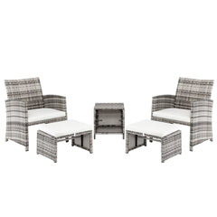 HAOYYE 5 Piece Outdoor Patio Furniture Set with 2 Chairs 2 Ottomans and 1 Coffee Table, Wicker Conversation Set with Cushions, Modern Deck or Garden Lounge Sofa Set for Balcony Backyard or Porch Relaxation