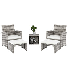 HAOYYE 5 Piece Outdoor Patio Furniture Set with 2 Chairs 2 Ottomans and 1 Coffee Table, Wicker Conversation Set with Cushions, Modern Deck or Garden Lounge Sofa Set for Balcony Backyard or Porch Relaxation