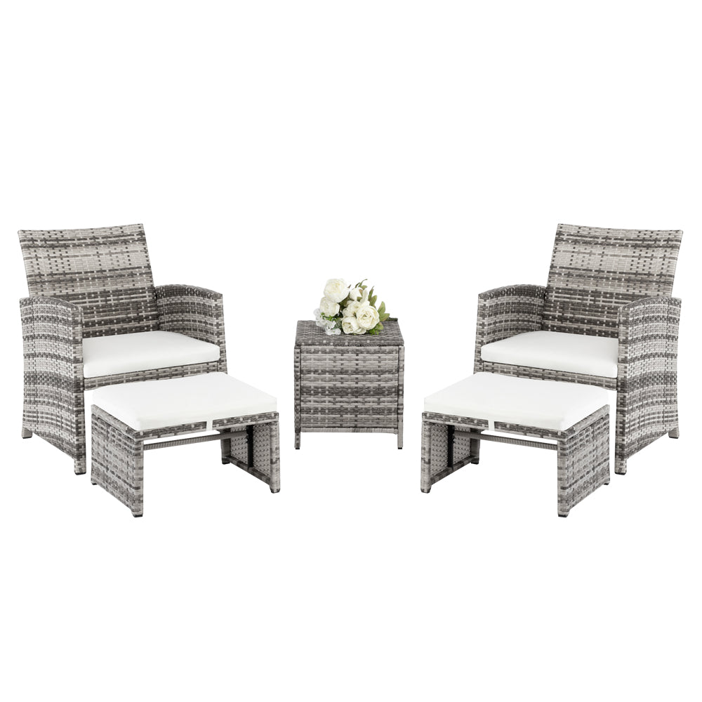 HAOYYE 5 Piece Outdoor Patio Furniture Set with 2 Chairs 2 Ottomans and 1 Coffee Table, Wicker Conversation Set with Cushions, Modern Deck or Garden Lounge Sofa Set for Balcony Backyard or Porch Relaxation